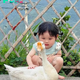 Warm joy: Cute baby plays with pets in the garden