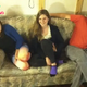 Students purchased an antique couch at a market and brought it back to their dorm room