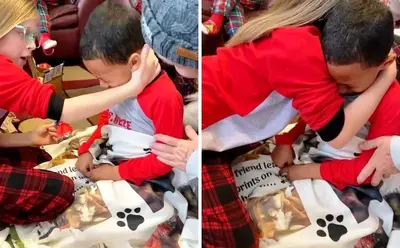 Little Boy Bursts Into Tears Upon Seeing Blanket With Pictures of his Late Dog