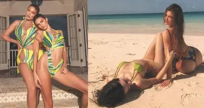 Kylie Jenner tells fans to ‘Rise and f***ing shine’ as she and sister Kendall flaunt their perky posteriors during Bahamas vacation