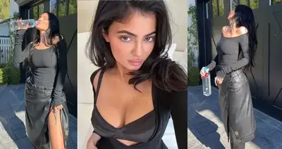 Kylie Jenner reveals post-baby body curves in Sєxy leather skirt with thigh-high slit in garage at her $36M mansion