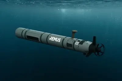 A long-range robotic submarine continuously scans the ocean.