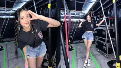 Blackpink Jisoo’s Bubbly Vibes In Black Crop Top, Denim Shorts; Two Side Braided Hairdo