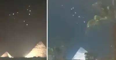 Fleet of UFOs appear above the Pyramids of Giza, Egypt (video)