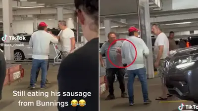 Wild moment fight breaks out at Bunnings sausage sizzle