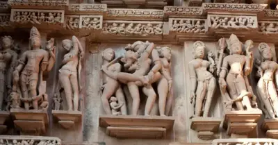 Striking, indeed! The Lakshma Temple in Khajraho, India, has massive Kama statues