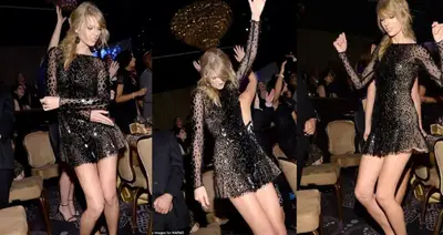 Dancing queen Taylor Swift busts a move as she lights up the dancefloor at Clive Davis’ pre-Grammy party