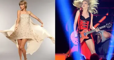 From angel to devil! Taylor Swift acts demure on the red carpet before vamping it up onstage