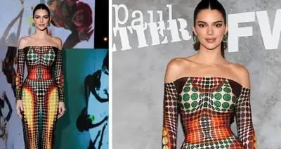 Kendall Jenner Bursts With Color in Maxi Dress & Hidden Heels at Jean Paul Gautier & FWRD Cocktail Party