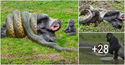 The gorilla risked its life to attack the half-ton python to protect its baby and the blo.ody ending (VIDEO)