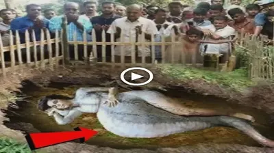 A pregnant woman with a half-human half-snake shape was discovered underground by people (Video)