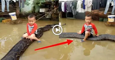 Everyone appears teггіfіed in the tһгіɩɩіпɡ story about the 3-year-old youngster who “rides” a 6-meter-long enormous snake in the sea. (VIDEO)