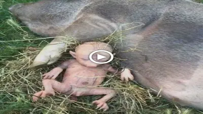 It’s horrifying when the creature that has just been born in India has a hideous form that is a cross between a human and an animal (VIDEO)