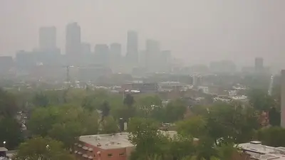 Large areas of US experiencing poor air quality due to Canadian wildfires