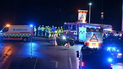 A landslide in Sweden causes a huge sinkhole on a highway, 3 injured
