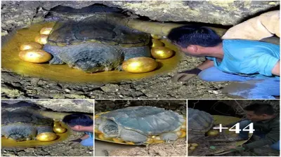In a Hidden Cave, Explorers Unearth a Mysterious Treasure Protected by a Majestic Golden Turtle!
