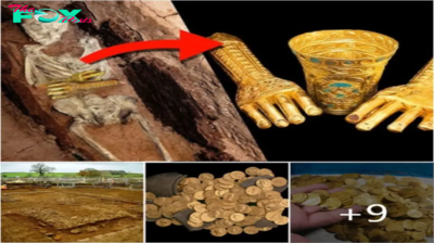 Priceless remaining artifacts: Roman golden gloves and golden cremation urns and more than 300 Roman coins discovered at the Roman settlement 400 BC