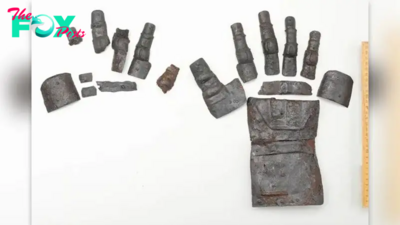 Medieval iron glove, likely worn by a knight, discovered near Swiss castle