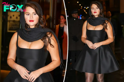 Selena Gomez has a Parisian-chic moment in black minidress and scarf