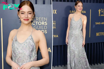 Emma Stone glows in pearl-studded backless gown on SAG Awards 2024 red carpet