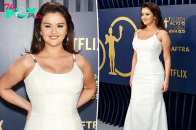 Selena Gomez keeps bridal white vibes going on 2024 SAGs red carpet