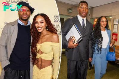 Jonathan Majors declares he’s ‘in love’ with Meagan Good as they make red carpet debut after his trial