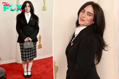 Billie Eilish wraps up awards season in a Chanel schoolgirl look on Oscars 2024 red carpet
