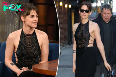Kristen Stewart sizzles in backless beaded halter top for ‘Late Show with Stephen Colbert’ appearance