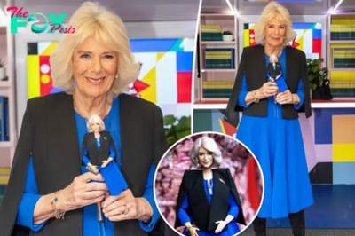 Queen Camilla twins with her Barbie in blue dress and cape: ‘Takes about 50 years off’