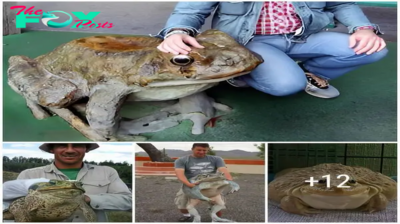 Terrified by the huge size of the giant frog with a weight of more than 100kg