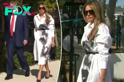 Melania Trump wears four-figure white shirtdress with Donald Trump for Florida primary vote