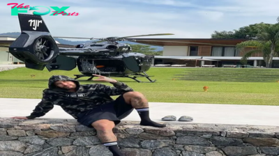 AL Indulging in opulence, Neymar proudly presents his bespoke £10 Million Mercedes helicopter, capturing attention with its striking design and luxurious allure.