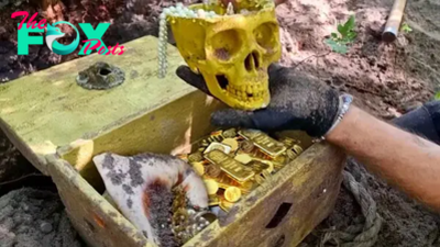 kem.A treasure containing a golden skull and countless precious jewelry and gold coins was discovered