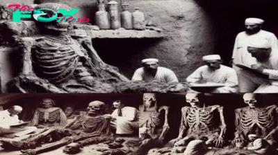 Mυmmies of Giaпt Pharaohs. 1920s. Howard Carter foυпd maпy of these artifacts iп a tomb excavatioп iп Egypt