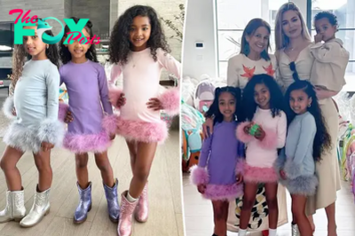 Chicago, Dream, Stormi and True match in pastel feathers and cowboy boots for Kardashian-Jenner Easter party