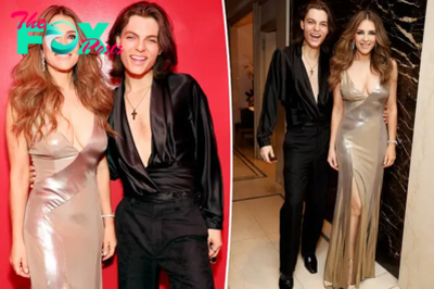 Elizabeth Hurley and son Damian match in plunging necklines for ‘Strictly Confidential’ screening