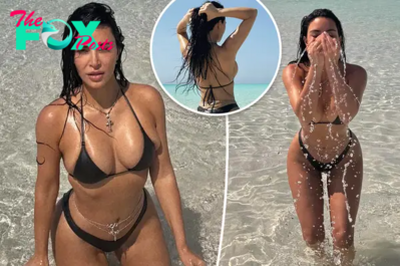 Kim Kardashian heats up spring break in a tiny bikini and body chains: ‘Cake Boss’