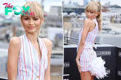 Zendaya shows off blond bangs and feathered tail at ‘Challengers’ London photocall