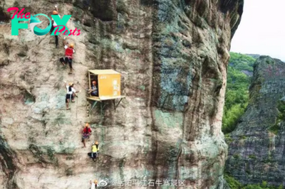 FS Necessity worth having: This small store hangs on a large cliff, providing water and snacks for climbers