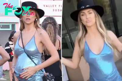 Pregnant Lala Kent shows off baby bump in sparkly, short blue dress while partying at Coachella