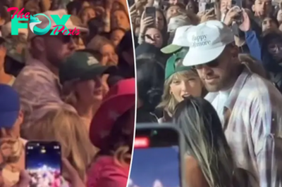 Travis Kelce protectively wraps his arms around Taylor Swift while dancing in the crowd at Coachella