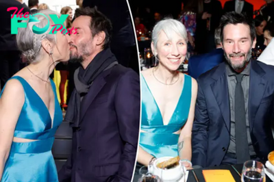 Keanu Reeves kisses Alexandra Grant with his eyes open – again – during rare red carpet date night