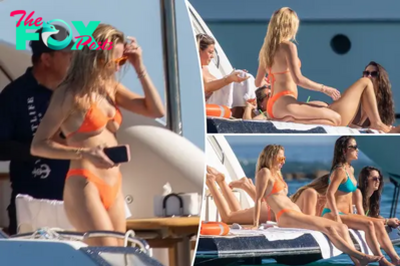 Brittany Mahomes sports tiny orange bikini on boat trip with her gal pals
