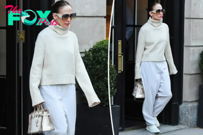 Jennifer Lopez pairs sweatpants and sneakers with $500K Birkin bag