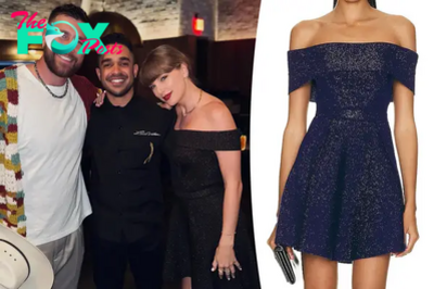 Taylor Swift shimmers in $3K off-the-shoulder Alaïa dress for Vegas dinner date with Travis Kelce