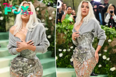 Kim Kardashian explains why she held ‘raggedy, pilled sweater’ over shocking corset dress at 2024 Met Gala