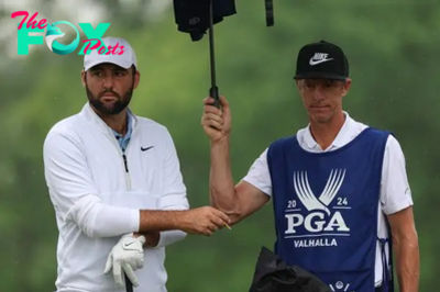Who is caddying for Scottie Scheffler today at the PGA Championship? Where is Ted Scott?