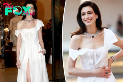 Anne Hathaway pairs Gap shirt dress with millions in Bulgari diamonds