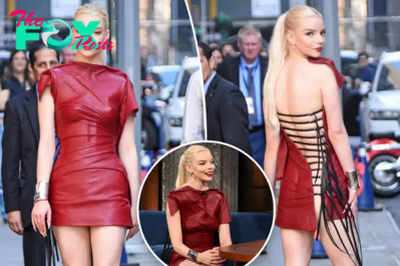 Anya Taylor-Joy bares her bum in laced-up leather corset dress for ‘Late Show’ appearance