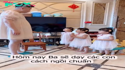 A cute video recording the scene of a father teaching his three daughters to sit in the “princess” position by wearing dresses and modeling for their daughters is attracting the attention of the online community.